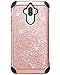Huawei Mate 9 Case, BENTOBEN Glitter Sparkly Bling Dual Layer Slim Hard Case Laminated with Luxury Shiny Faux Leather Chrome Shock Absorption Bumper Case for Huawei Mate 9 (2016),Rose Gold/Black