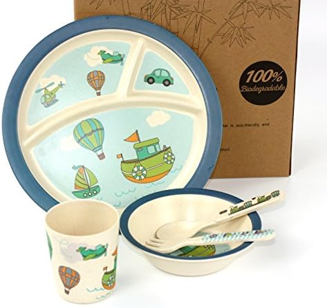 bamboo fiber dinner-ware set 5counts for children, snack plate and cup for children, BPA free, FDA&LFGB Food safety approval