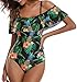 Tempt Me Green Pineapple Off Shoulder One Piece Swimsuit for Women Ruffled Sleeves Retro Bathing Suits Flounce Printed Swimwear L