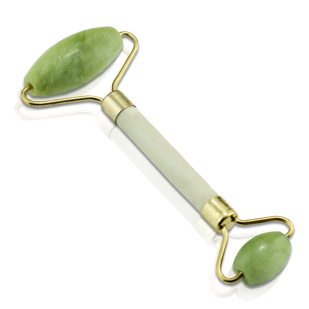 PsmGoods® Anti-Aging Jade Stone Massage Roller Facial Relaxation Slimming Tool Natural Face Body Healthy Cold Therapy Roller (Double Jade Stone)