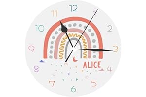 Custom Cute Rainbow Wall Clock for Kids Room, Personalized Kid Name Wall Clock, Customized Round Rainbow Clock for Boys Girls