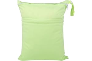 babeine Wet Dry Bag for Baby Cloth Diapers, Waterproof Reusable with Two Zippered Pockets Travel Beach Pool Soiled Baby Items Yoga Gym Bag for Swimsuits or Wet Clothes (light green)