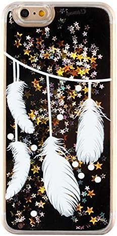 iPhone 6s Case, Weline Fluid Flowing Liquid Back Cover, Luxury Bling Glitter Star Quicksand Hard Plastic Bumper Skin Dual Layer Transparent Cover Shell Skin for Apple iPhone 6/6s- Four Feathers