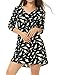 Allegra K Women's V Neck Long Sleeves Feather Print Mini Dress L Black