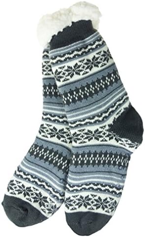 Sherpa Womens Thermal Slipper Socks (Charcoal/Blue Snowflake)