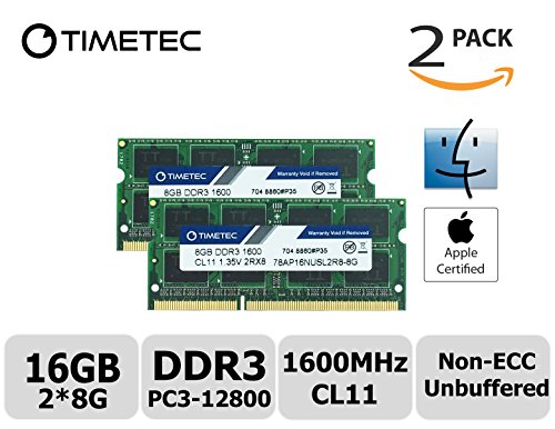 Timetec Hynix IC Apple 16GB Kit (2x8GB) DDR3 1600MHz PC3-12800 SODIMM Memory upgrade For MacBook Pro13-inch/15-inch Mid 2012, iMac 21.5-inch Late 2012/ Early/Late 2013, 27-inch Late 2012/2013, Retina 5K display Late 2014/ Mid 2015, Mac Mini Late 2012/Server (16GB Kit (2x8GB))