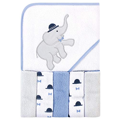Hudson Baby Unisex Baby Hooded Towel and Five Washcloths, Handsome Elephant, On…