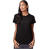 Hanes SL04 Women’s Perfect-T Shirt, 100% Ring-Spun Cotton, Lightweight 4.5 oz, Pre-Shrunk, Contoured Fit, Tear-Away Label, Sustainable, Soft & Durable Tee, 4XL, Black