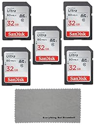 SanDisk Ultra   Tarjeta de memoria flash 32 gb, clase 10 SD HC   5 pack (sdsdunc-032g-gn6in) con todo lo pero Stromboli (TM) paño de limpieza de microfibra