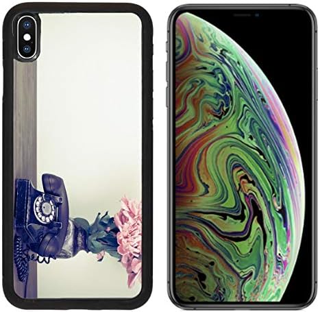 Liili Premium Apple iPhone Xs MAX Aluminum Backplate Bumper Snap Case Retro Black Old Telephone and Flowers on Table Photo 20151774