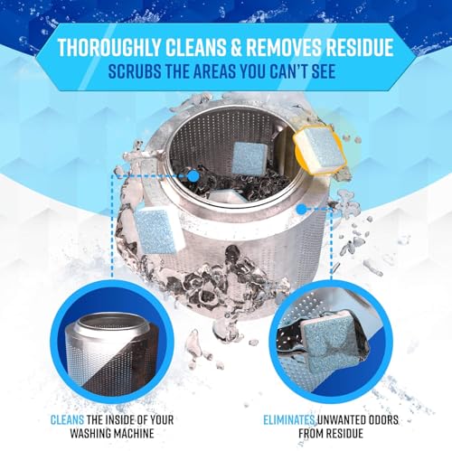 Uniiking® Washing Machine Cleaner Descaler 12 Pack - Deep Cleaning Tablets for HE Front Loader & Top Load Washer, Septic Safe Eco-Friendly Deodorizer, Clean Inside Drum and Laundry Tub Seal