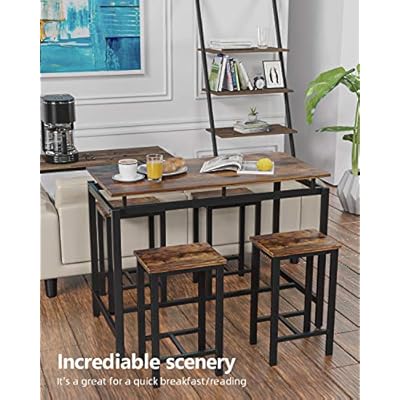 MIERES 5 Pcs Dining Table Set, kitchen Table and Chairs for 4 Kitchen Counter with Bar Height Stools, Ideal for Pub︱Home︱Farmhouse Restaurant︱Cafe, MDF Top & Steel Frame 51k90hUyshL