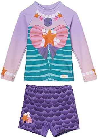 Little Girls Swimsuit With Shorts Set – Adorable Mermaid Costume Design– Long Sleeve Rashguard Set – UPF 50 Sun Protection – Won’t Fade – Made In USA – Size 7/8