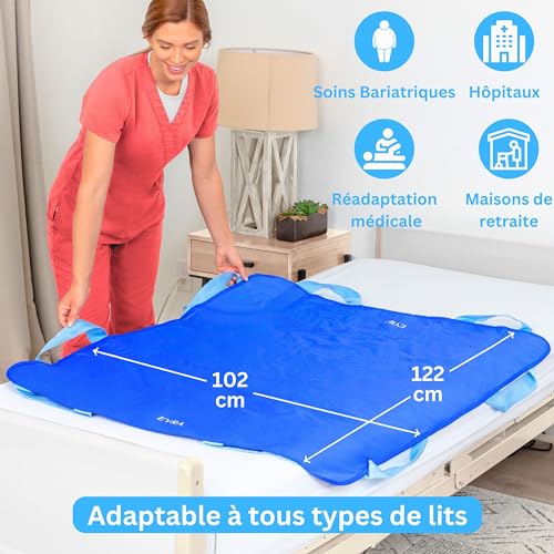 EYRA Slide Sheet 122 x 102 cm with 8 Handles – Reusable and Washable Transfer & Positioning Aid Sheet for the Elderly, Bedridden Patients and Disabled – Supports Up to 180 kg