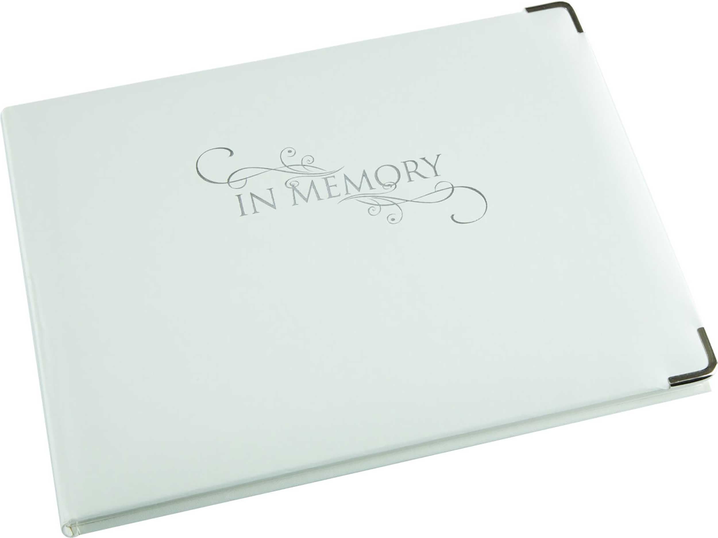 Esposti In Memory - Condolence Book - 96 Pages with Silver Gilt Edge & Storage Box - Hardcover Memorial Guest Book with 1152 Message Lines & Keepsake Pocket - for Funeral Services (White, 265 x195mm)