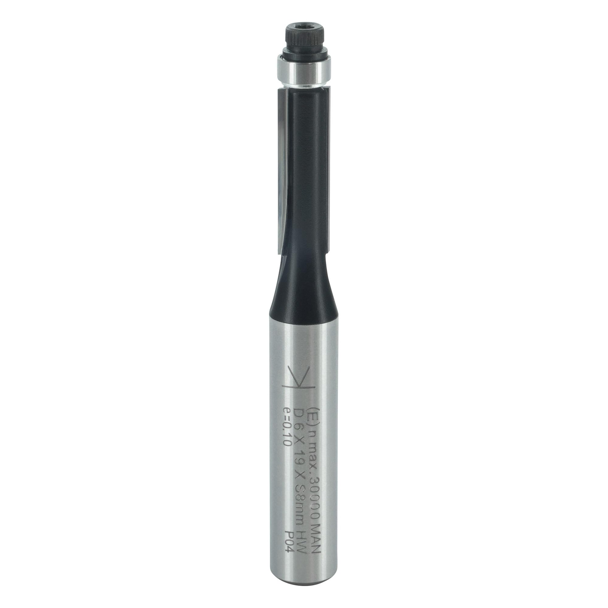 ENT 13579 Flush Trim Router bit, Shaft (S) 8 mm, Diameter (D) 6 mm, NL 19 mm, SL 32 mm, GL 64 mm, in Carbide, with Ball Bearing