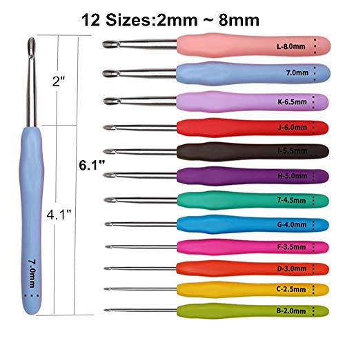 All-in-One Crochet Hooks Set with Value Storage Bag, 12 Extreme Long Ergonomic Crochet Hooks & 8 Lace Crochet Hooks with Crochet Accessories, Perfect Gift