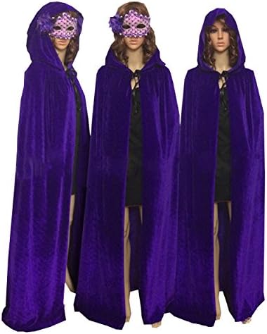 MORYSONG Full Length Velvet Hooded Cape Costume Halloween Party Accessory M Purple