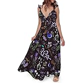 CORAMOON Womens Summer Dresses Mystical Gothic Maxi Dress Women's Casual V Neck Sleeveless Sundresses Beach Outfits for Woman