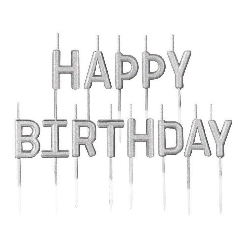 Happy Birthday Candles Set,Metallic Cake Candles Happy Birthday Letter Candles Cup Cupcake Toppers for Wedding Birthday Party Baby Bridal Shower Anniversary Cake Decorations Supplies Silver