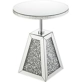 Acme Noralie Round Glass Side Table with Pedestal Base in Mirrored