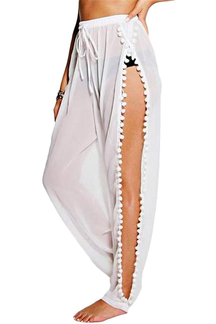 Women Petite iNewbetter Womens High Split Swimsuit Beachwear Trouser Bikini Bottom Chiffon Cover Up Pants for Swimwear