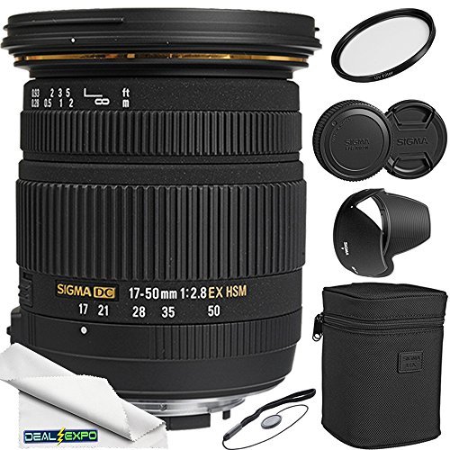 Sigma 17-50mm F/2.8 EX DC OS HSM Zoom Lens For Nikon DSLRs With APS-C Sensors + Lens Caps + Lens Cap Keeper + Lens Hood + Lens Pouch + Microfiber Cleaning Cloth