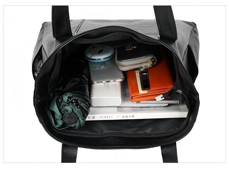 YXQSED Ladies Tote Womens Bags Shoulder Handbag Simple PU Leather Top Handle Handbags Work School Shopping Bags for Women with Zip and Inner Pocket(Black)