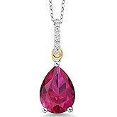 Gem Stone King 6-10 Cttw Gemstone Birthstone and White Moissanite Teardrop Pendant Necklace for Women | 925 Sterling Silver and 10K Yellow Gold | Pear Shape 16X12MM | With 18 Inch Chain