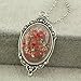 FM FM42 Vintage Style Red Dried Flowers Encased in Simulated Resin Oval Pendant Necklace FN2037