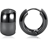 FAMARINE Chunky Black Hoop Earrings for Women 10 MM Wide, 3/4 in Hoops Huggie Earrings for Men