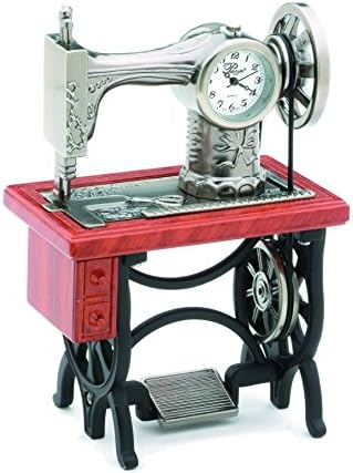 Sanis EnterprisesOld Fashion Sewing Machine Clock with Wood Look Table, 2.75 by 4-Inch, Silver