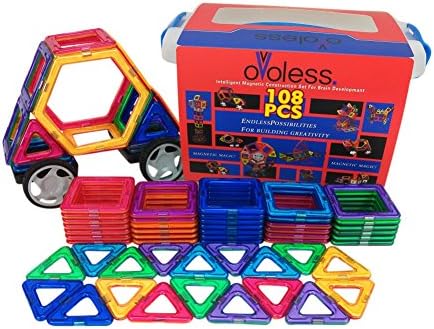 Magnetic Building Blocks Toy Set – Create Cars, Truck, Motorbikes, Robots and More - 108 Pieces