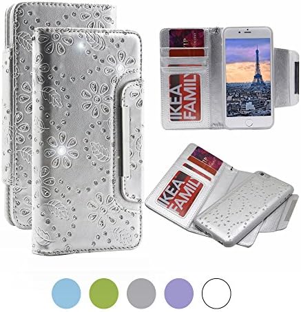 iPhone 6 Plus Wallet Case for Women with Strap in Detachable Design Silver-Weforever