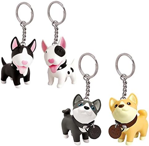 QHZHANG 4pcs Cute Dog Key Chain Key Ring Bull Terrier/Bulldog/ Husky/Shiba Inu (A)