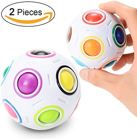Emorefun 2 Pcs Magic Rainbow Ball Challenging Puzzle Cube Fidget Toy 3D Intelligence Spherical Football Style Stress Relieve Ball for Kids
