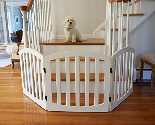 Arf Pets Free Standing Wood Dog Gate, Step Over Pet Fence, Foldable, Adjustable - White
