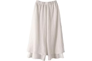 Minibee Women's Wide Leg Pants Loose Layer Capris Palazzo Elastic Waist Trousers