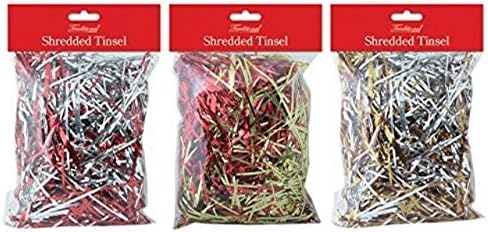 The Home Fusion Company Shredded Christmas Tinsel Foil 50g For Gifting 3 Colour Mixes Including Red Silver & Gold