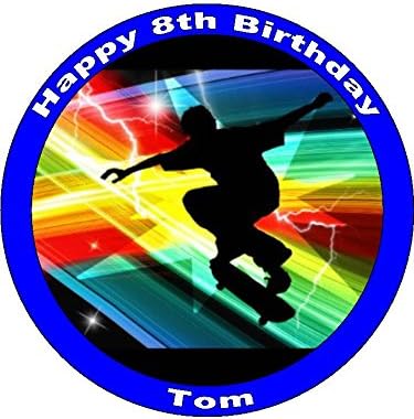 Personalised Skateboard Pre Cut Edible Icing cake topper 7.5" inch