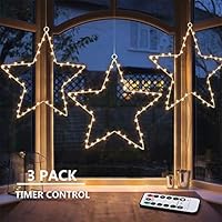 MAOYUE Window Lights 3 Pack Christmas Window Star Lights with Timer Battery Operated Christmas Decorations 8 Lighting Modes with 3 Remote Controls for Outdoor, Indoor, Porch, Party, Warm White