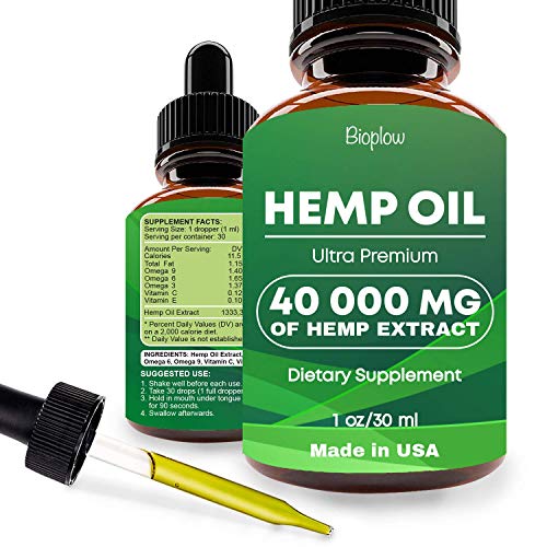 Hemp Oil Drops 40000mg, Co2 Extracted, No more Stress, Anxiety and Pain, 100% Natural Ingredients, Vegan Friendly, GMO Free