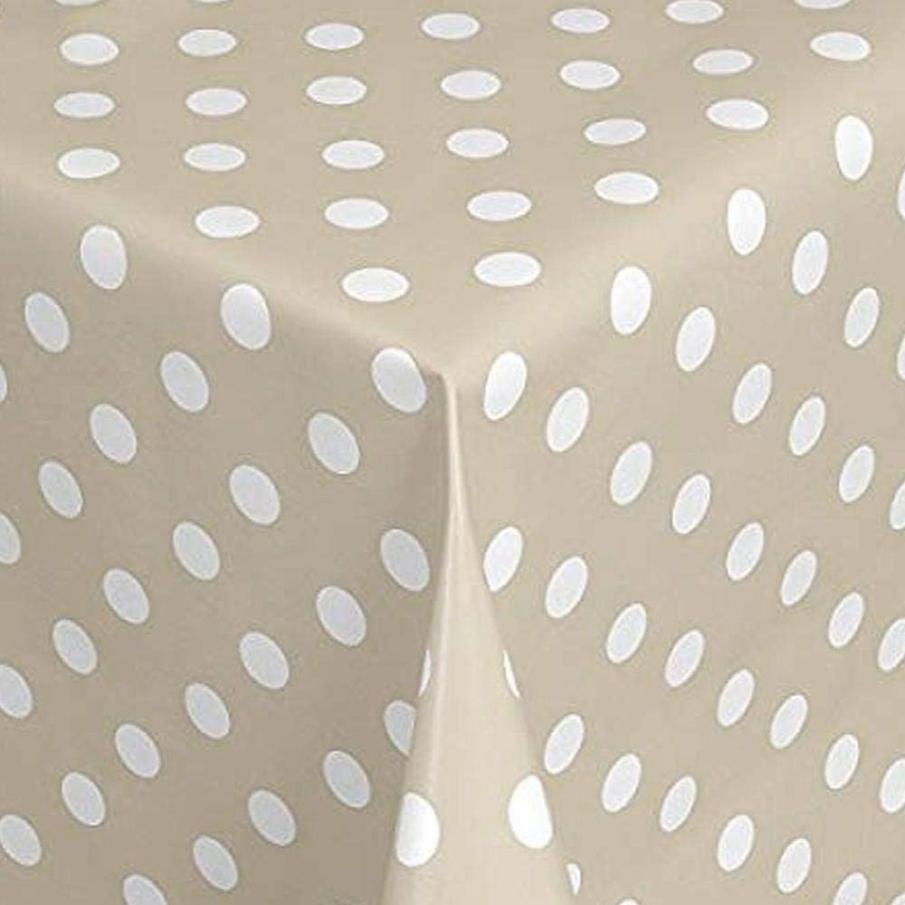 LIGHT BEIGE LARGE POLKA DOT PVC OILCLOTH VINYL FABRIC KITCHEN CAFE BAR