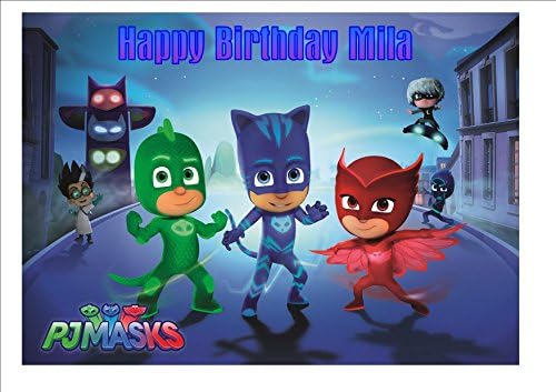PJ Masks 10" x 8" Personalised Cake Topper on Icing, Wafer Paper or Card (Icing)