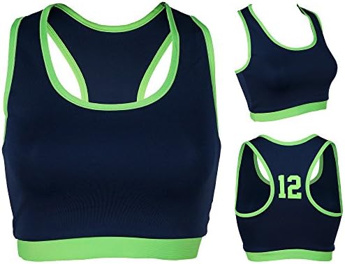 Seattle 12th Man Fan Navy Sports Bra with Lime Line (Large-XLarge)