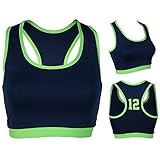 Seattle 12th Man Fan Navy Sports Bra with Lime Line (Small-Medium)