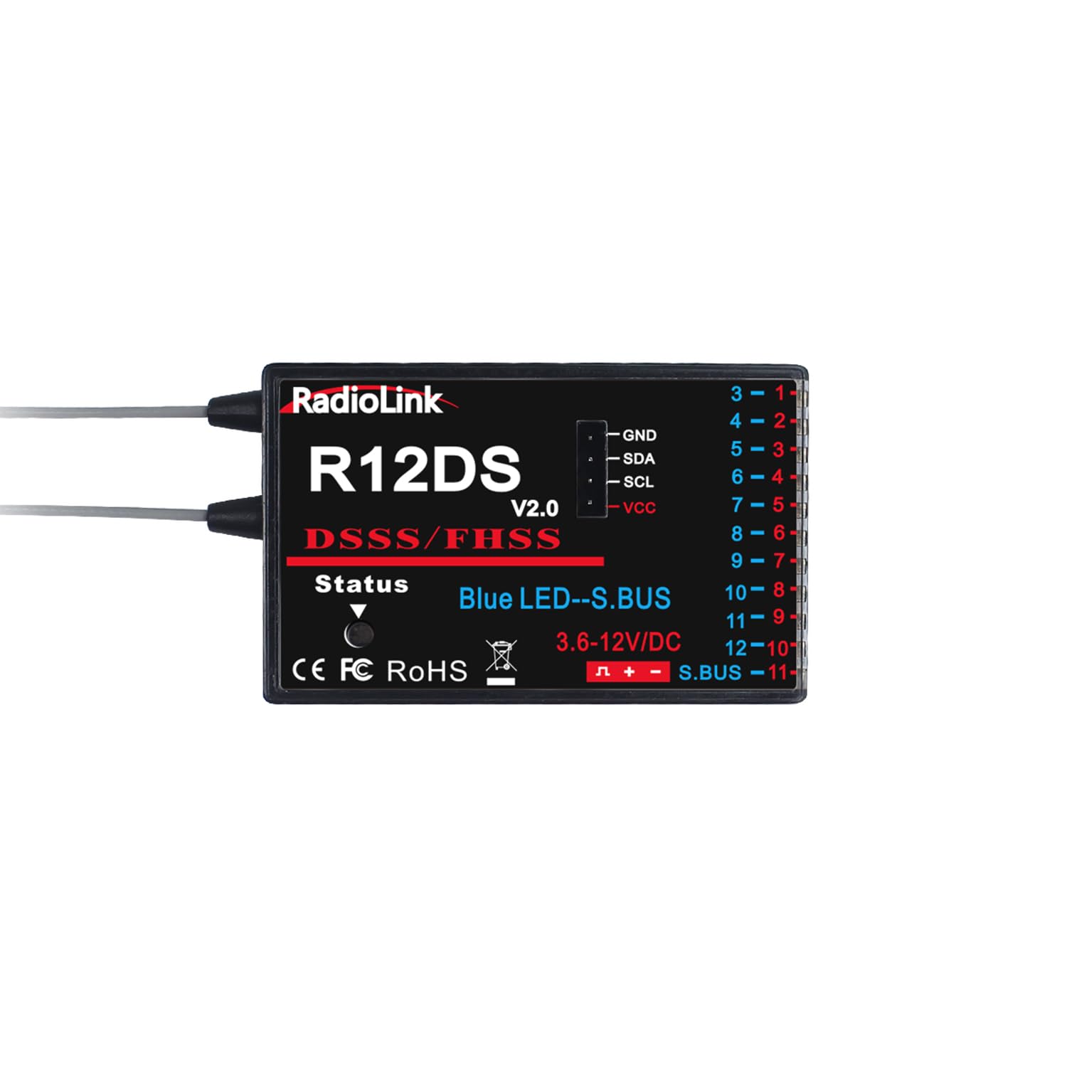 Photo 1 of Radiolink R12DS 2.4GHz RC Receiver 12 Channels SBUS/PWM Long Range Control for Airplane, Aircraft Drone Jet RC Transmitter AT10II/AT10/AT9S Pro/AT9S/AT9