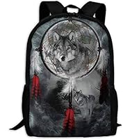 YIXKC Backpack for Adults Danger Animal Wolf Dreamcatcher Unique Outdoor Travel