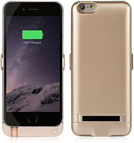 Leaber 5800mAh Battery Case For Iphone 6 6S 4.7" Slim Case Rechargeable Portable Charger Case External Battery Backup Case Cover with 4 LED Lights Built-in Pop-out Kickstand(Gold)