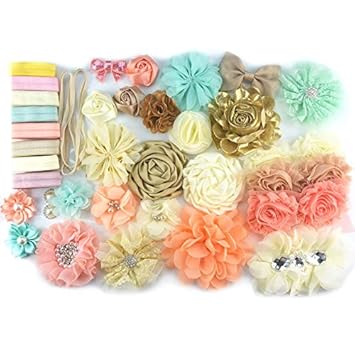 Amazon Com Beron 36 Pcs Chiffon Flower And Clips Handmade Diy